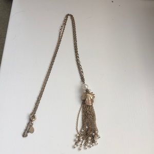 Long Gold Pearl Necklace